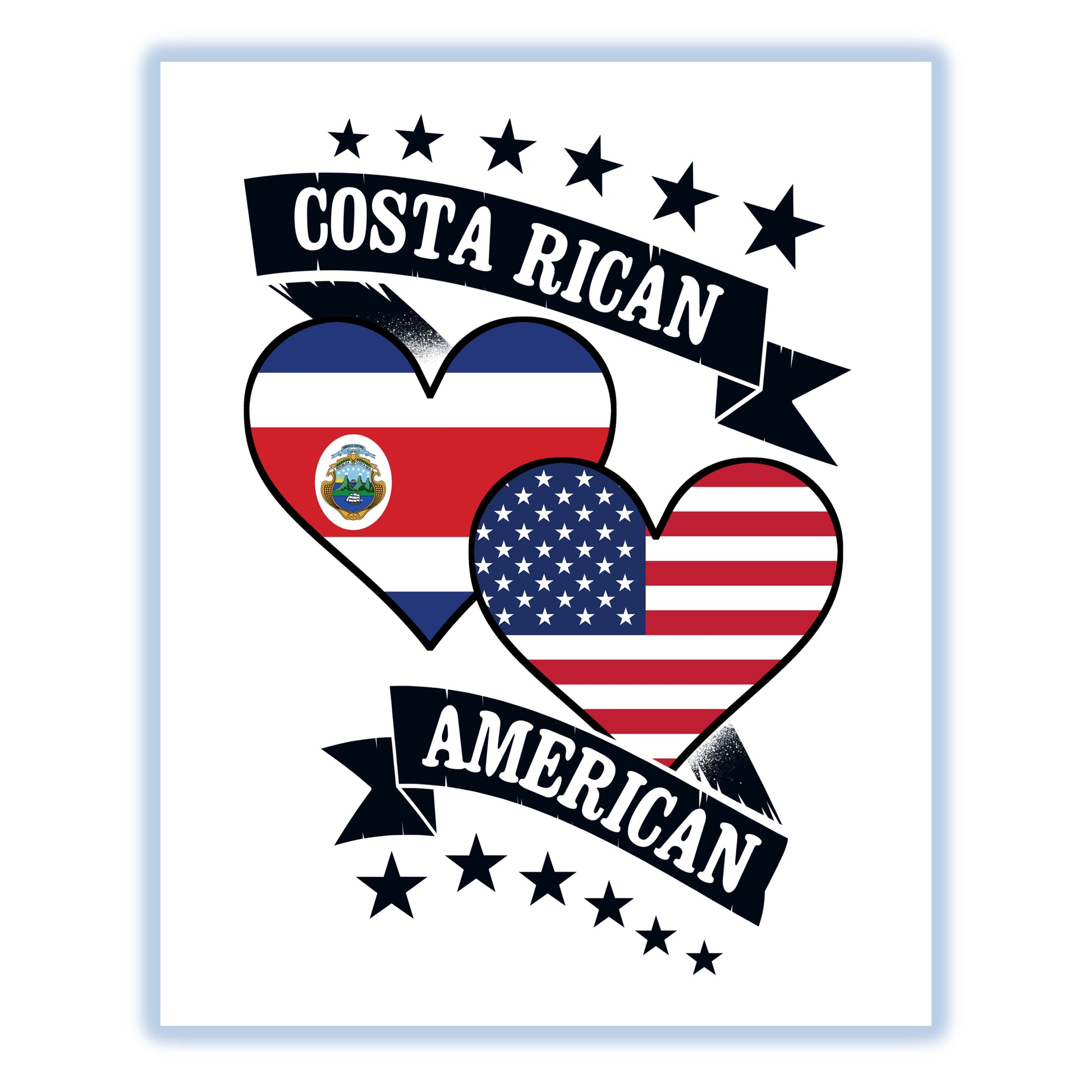 Costa Rican American Heart Flags Costa Rica America 8"x10" Wall Art Print