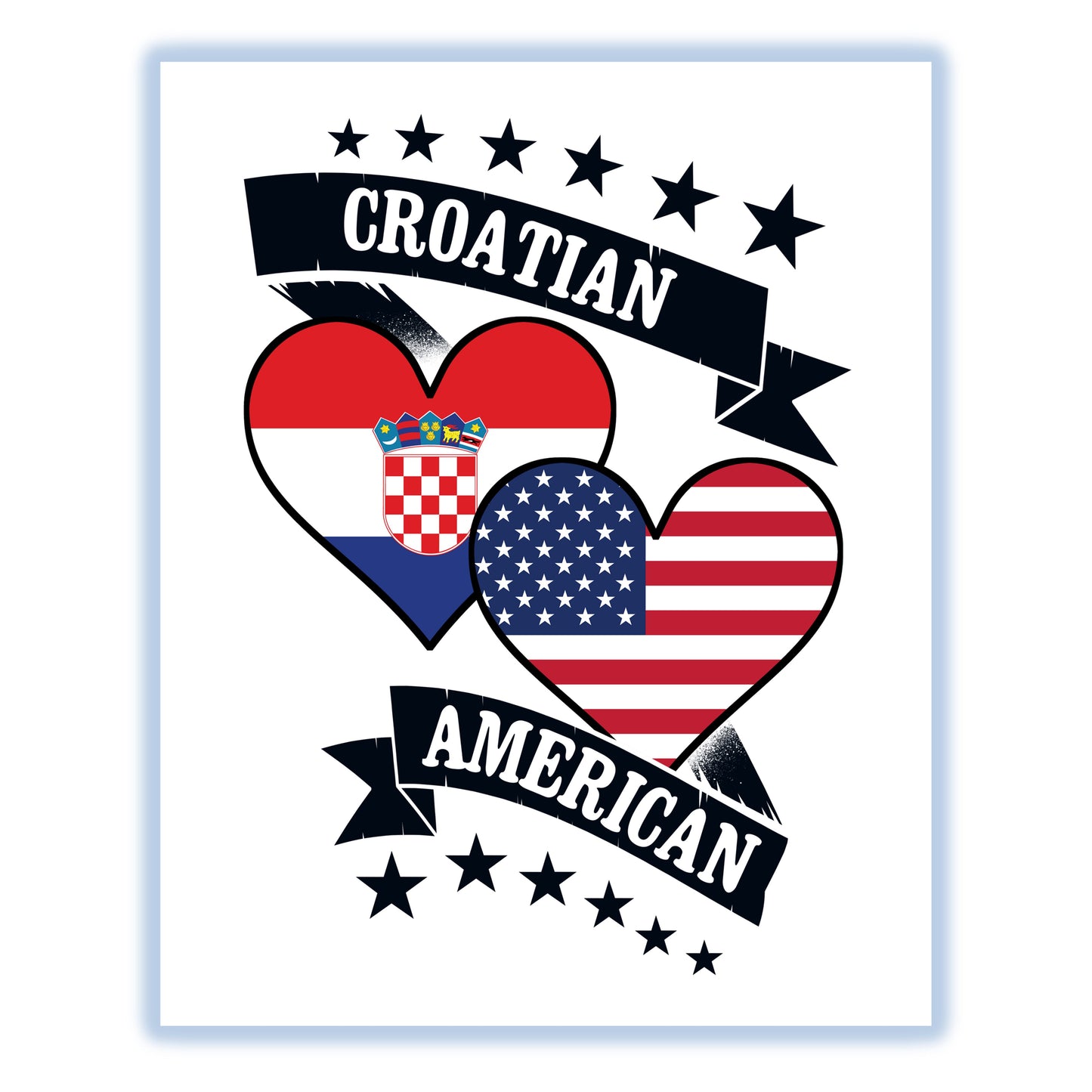 Croatian American Heart Flags Croatia America 8"x10" Wall Art Print