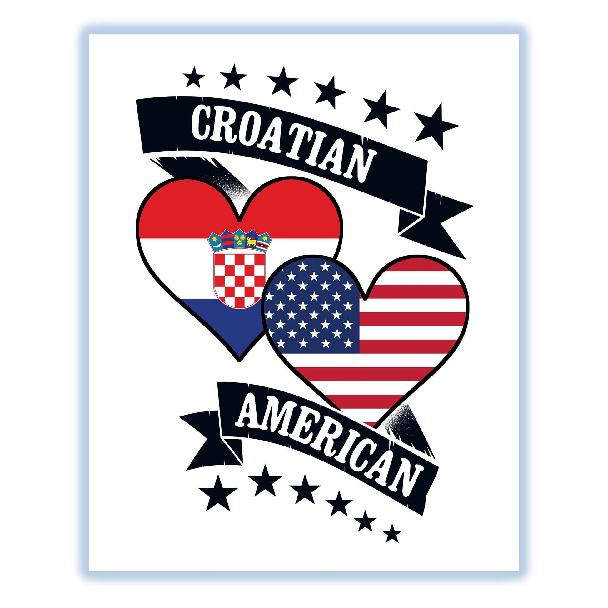 Croatian American Heart Flags Croatia America 8"x10" Wall Art Print
