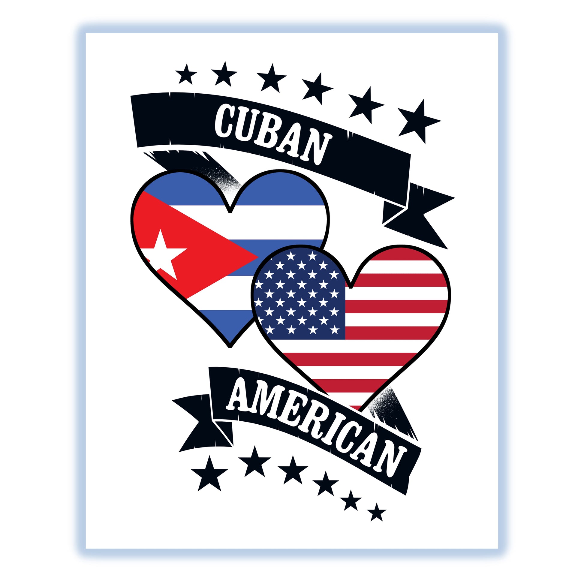 Cuban American Heart Flags Cuba America 8"x10" Wall Art Print