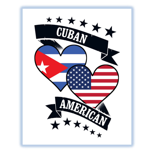 Cuban American Heart Flags Cuba America 8"x10" Wall Art Print