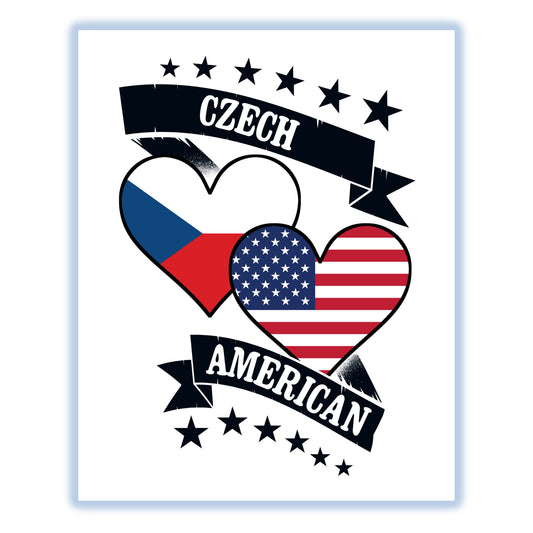 Czech American Heart Flags Czech Republic America 8"x10" Wall Art Print