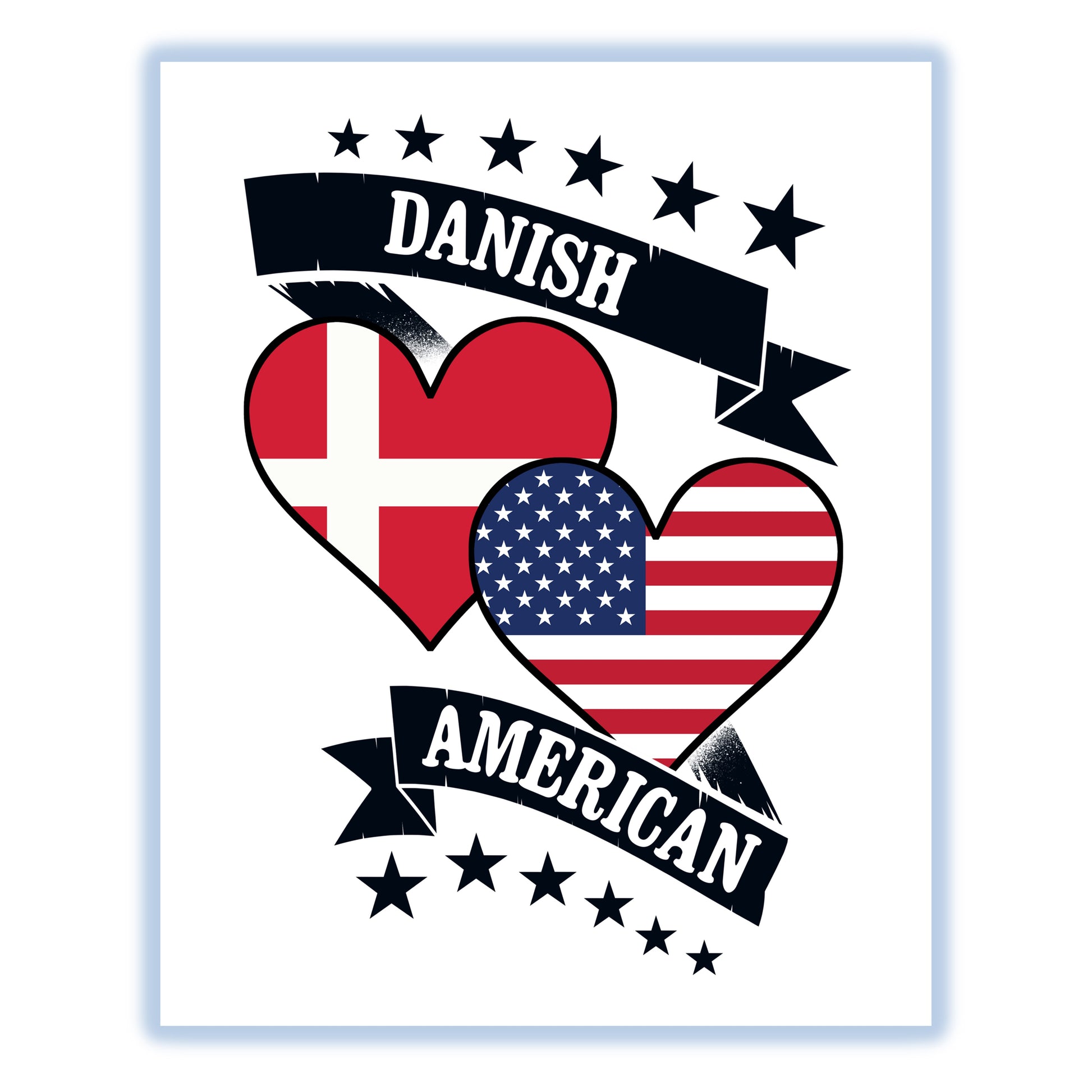 Danish American Heart Flags Denmark America 8"x10" Wall Art Print
