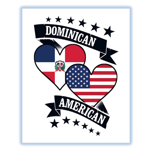 Dominican American Heart Flags Dominican Republic America 8"x10" Wall Art Print