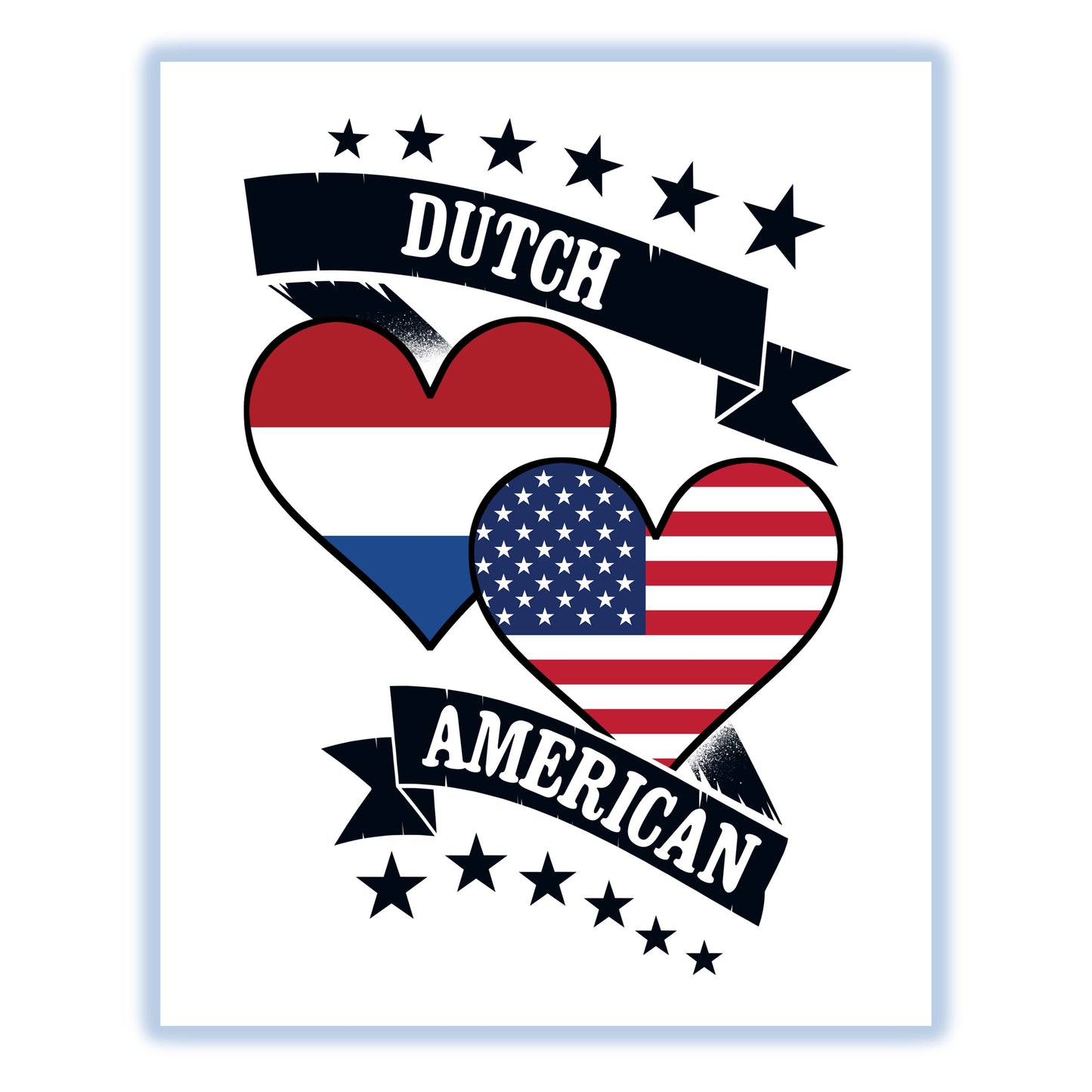Dutch American Heart Flags Netherlands America 8"x10" Wall Art Print