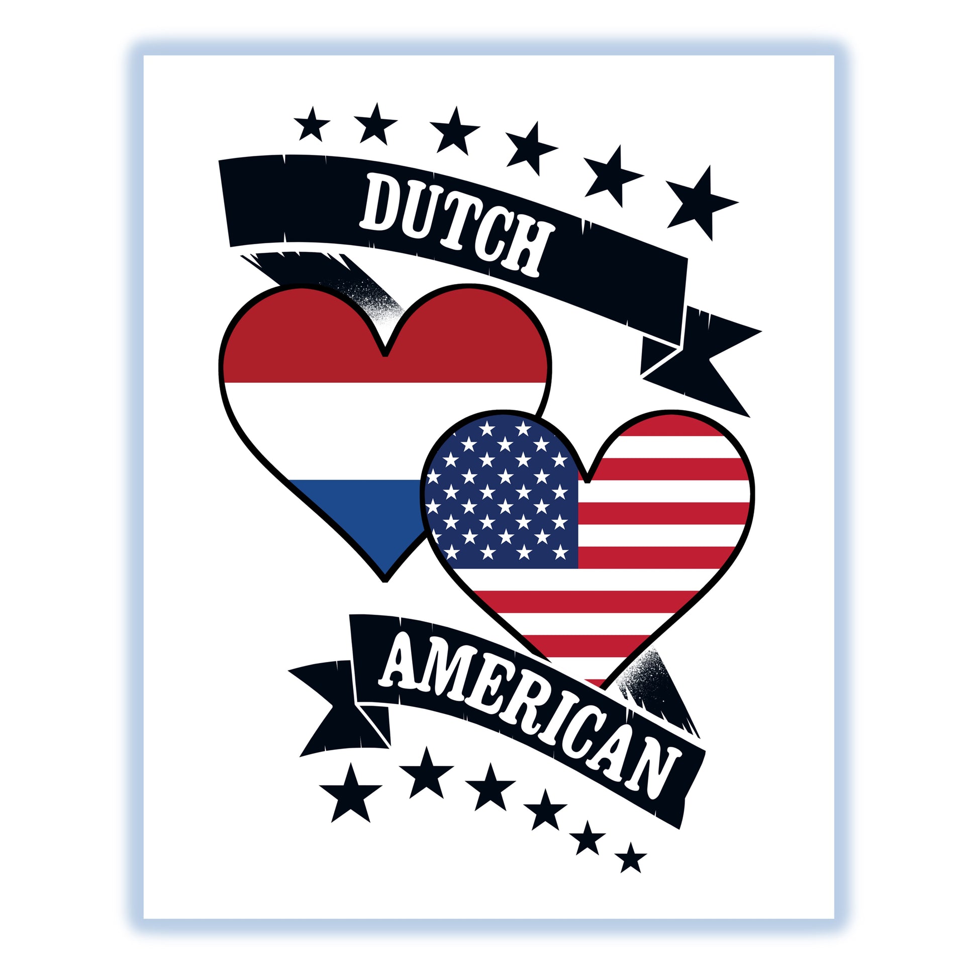 Dutch American Heart Flags Netherlands America 8"x10" Wall Art Print
