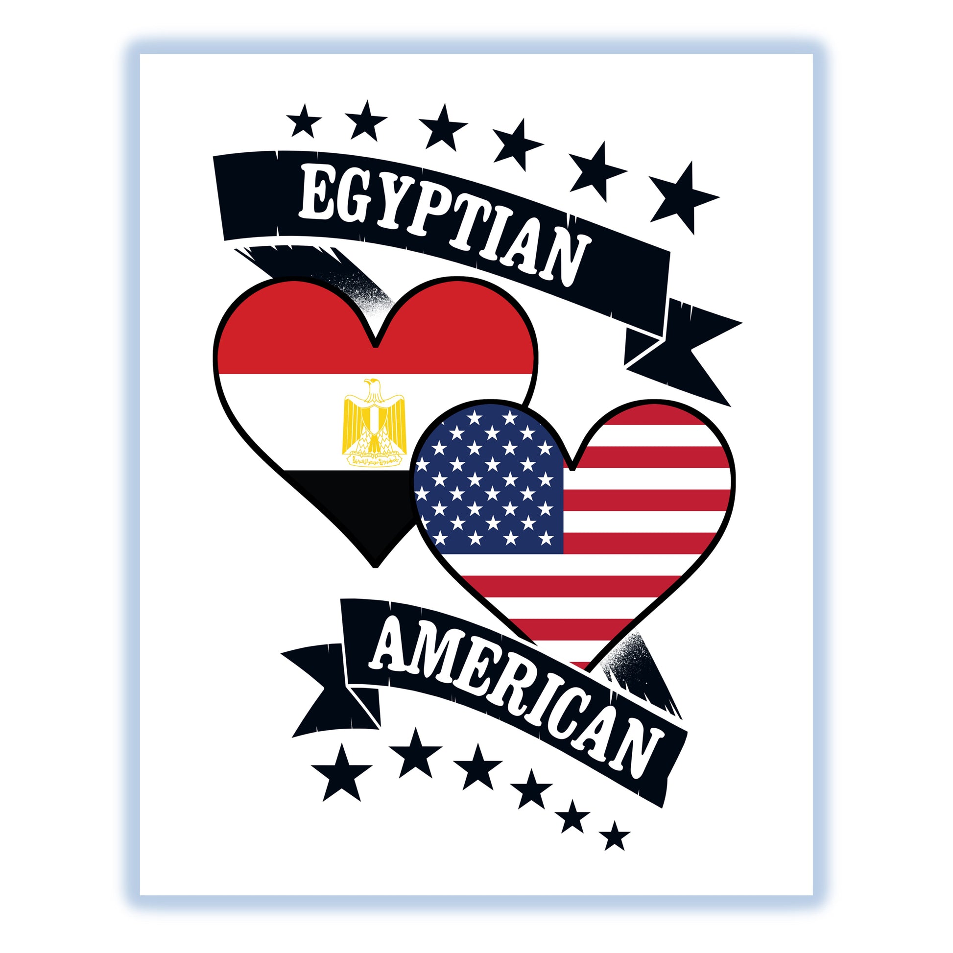 Egyptian American Heart Flags Egypt America 8"x10" Wall Art Print
