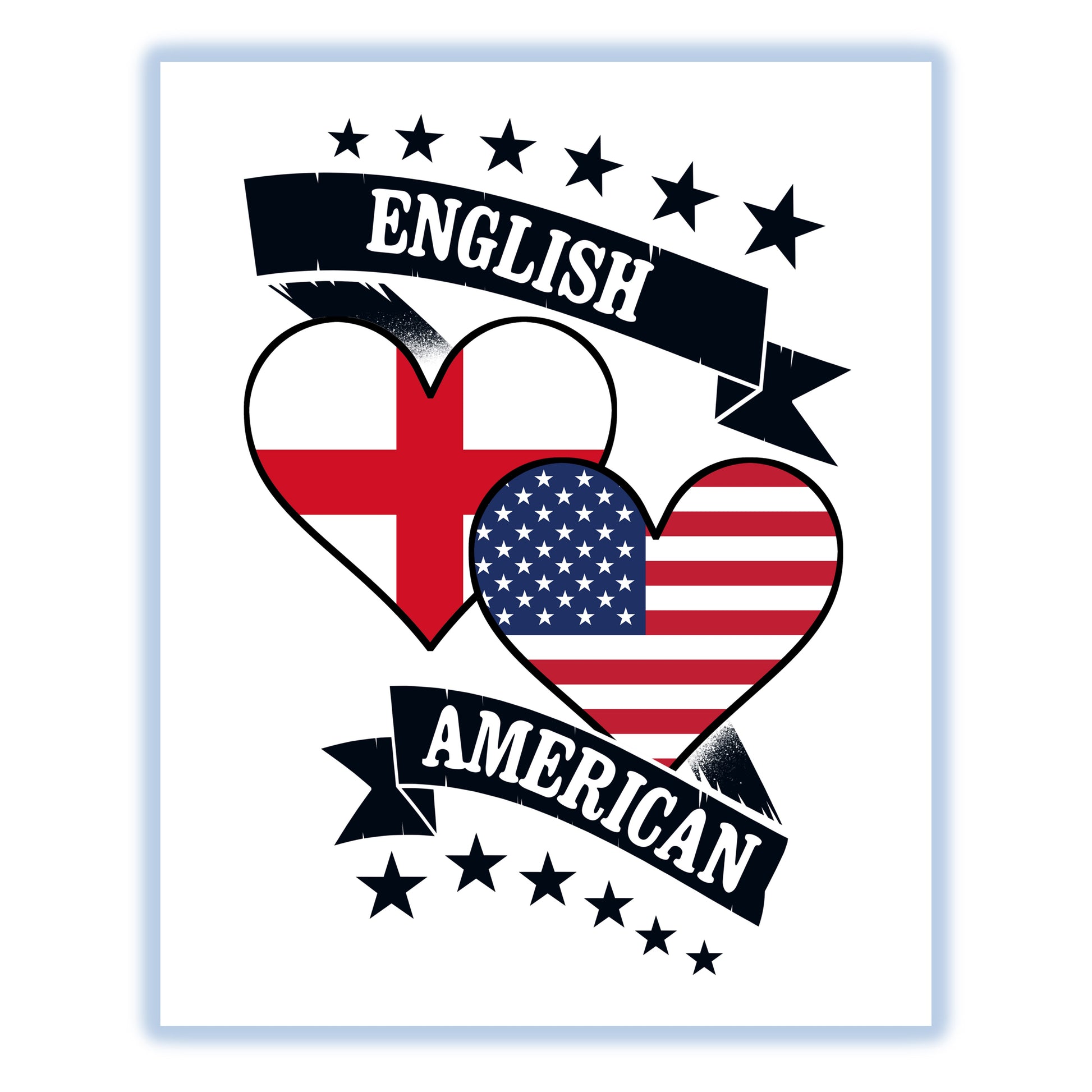 English American Heart Flags England America 8"x10" Wall Art Print
