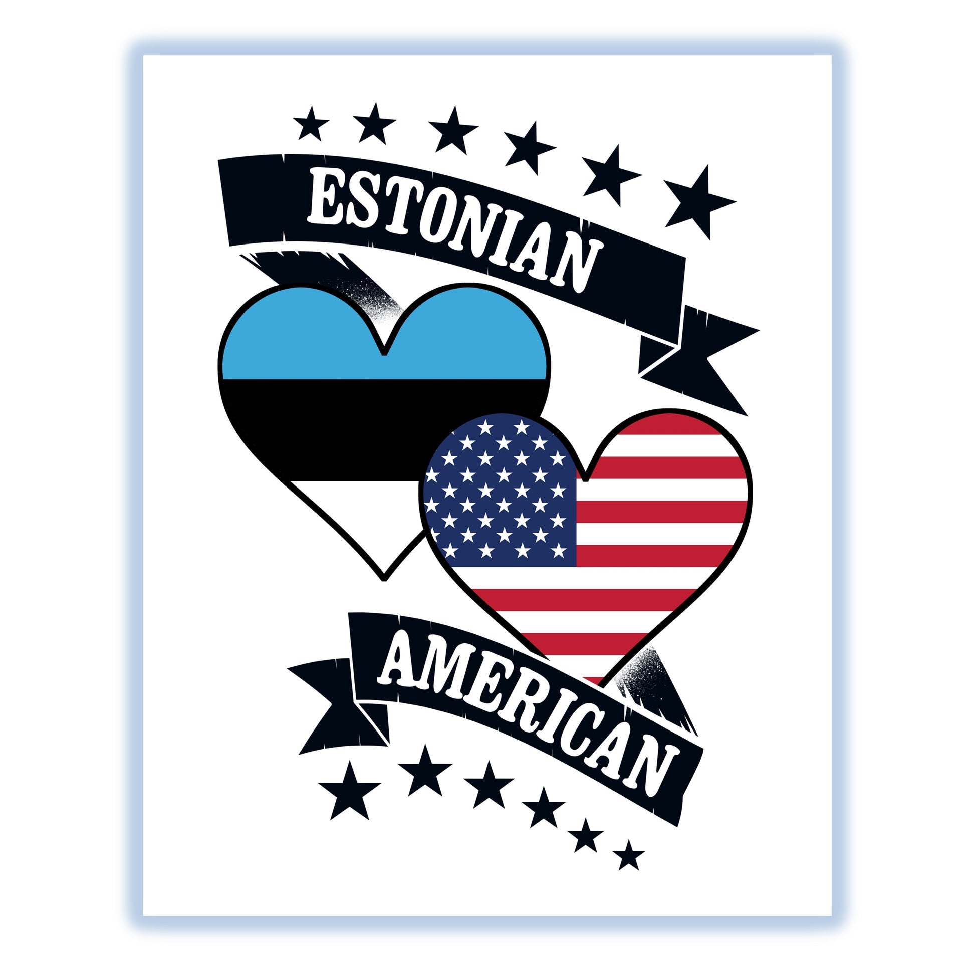 Estonian American Heart Flags Estonia America 8"x10" Wall Art Print