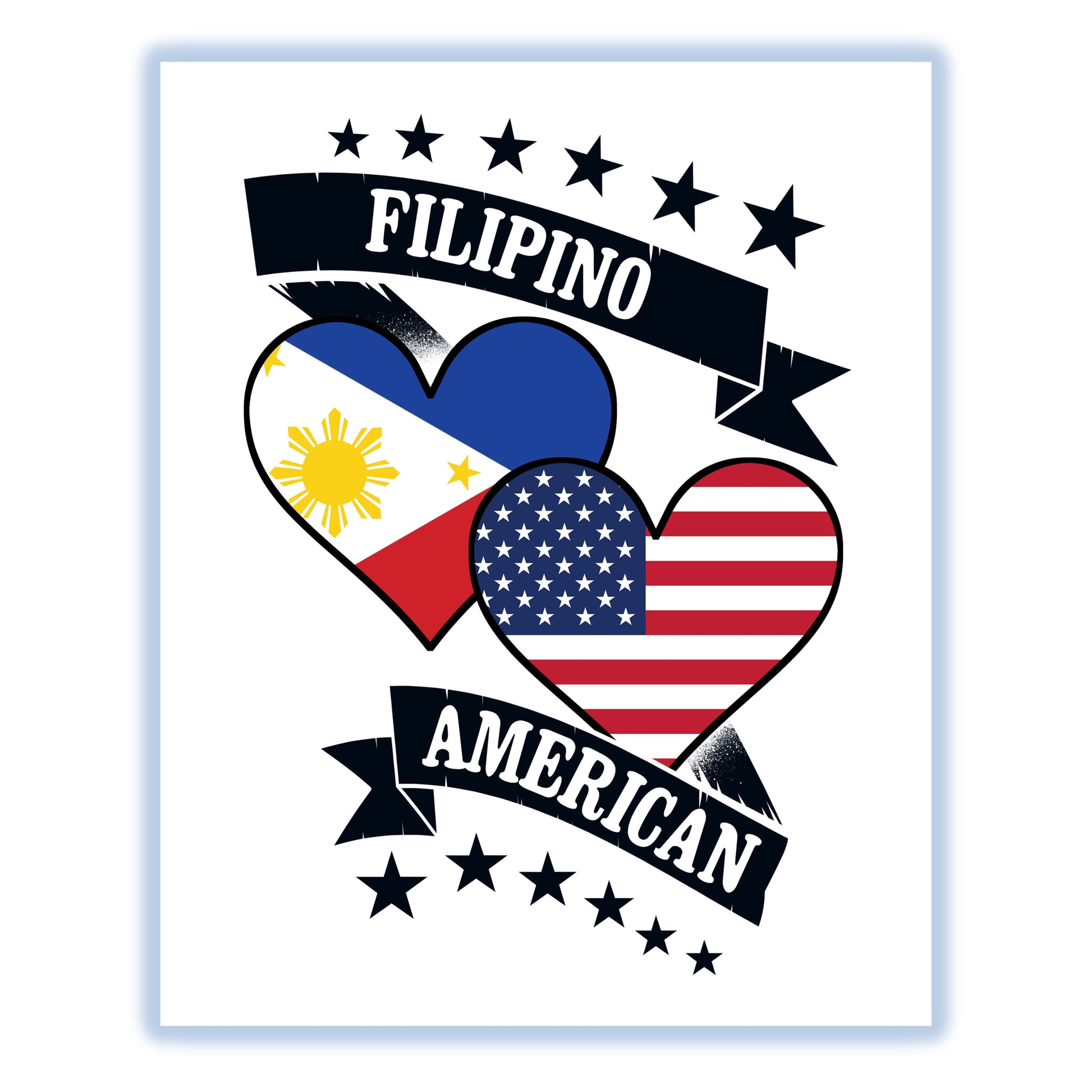 Filipino American Heart Flags Philippines America 8"x10" Wall Art Print