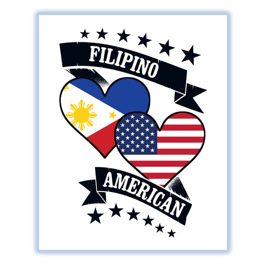 Filipino American Heart Flags Philippines America 8"x10" Wall Art Print