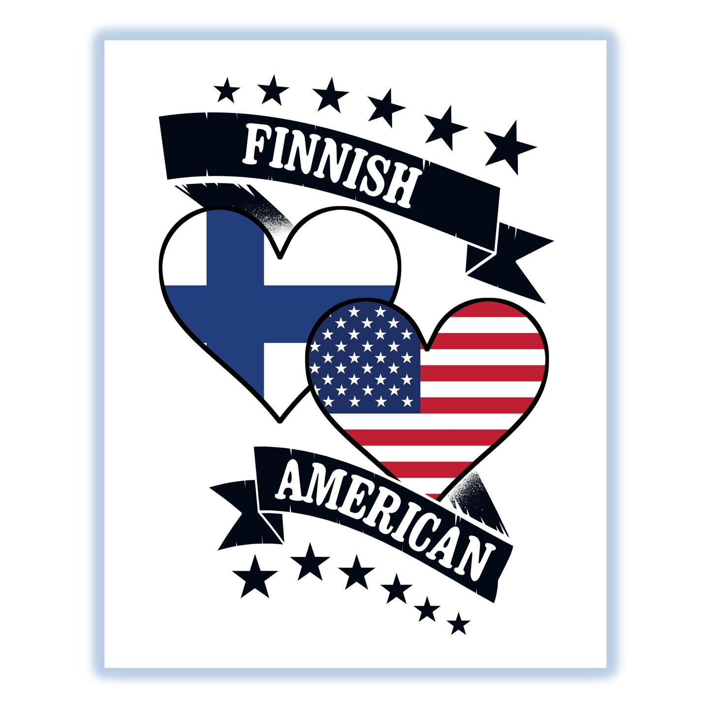 Finnish American Heart Flags Finland America 8"x10" Wall Art Print