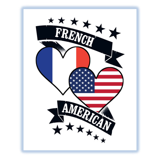 French American Heart Flags France America 8"x10" Wall Art Print