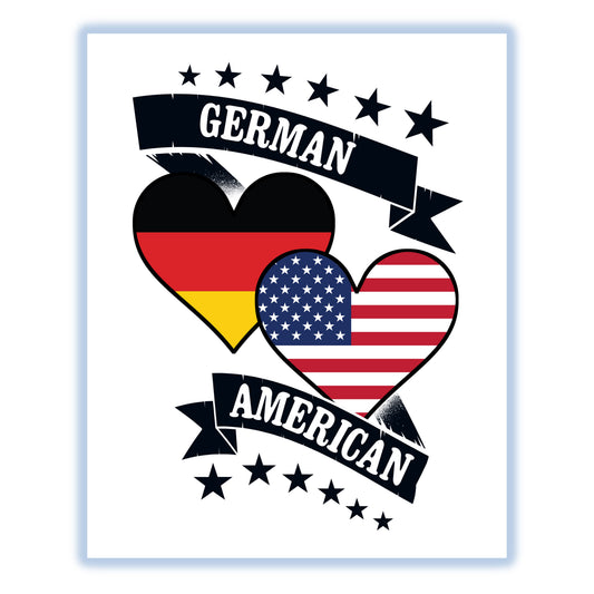 German American Heart Flags Germany America 8"x10" Wall Art Print