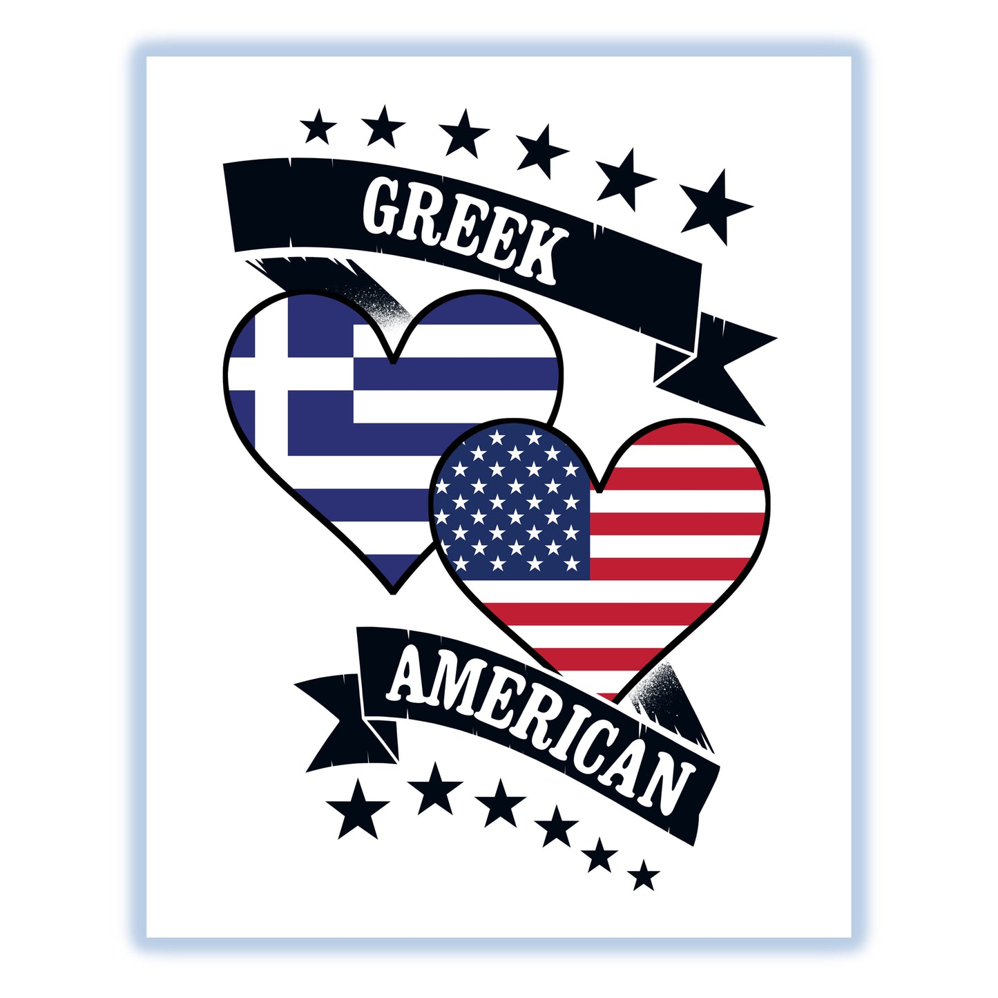Greek American Heart Flags Greece America 8"x10" Wall Art Print