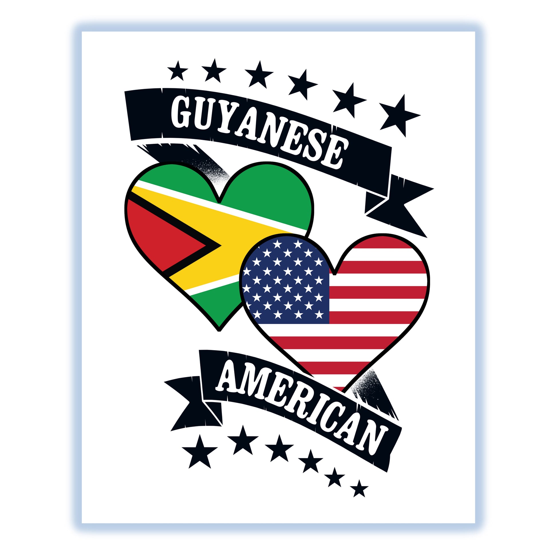 Guyanese American Heart Flags Guyana America 8"x10" Wall Art Print