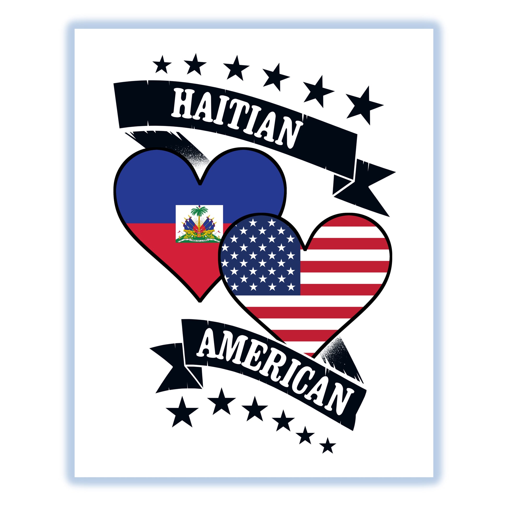 Haitian American Heart Flags Haiti America 8"x10" Wall Art Print