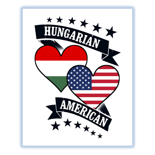 Hungarian American Heart Flags Hungary America 8"x10" Wall Art Print