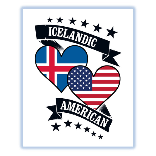 Icelandic American Heart Flags Iceland America 8"x10" Wall Art Print