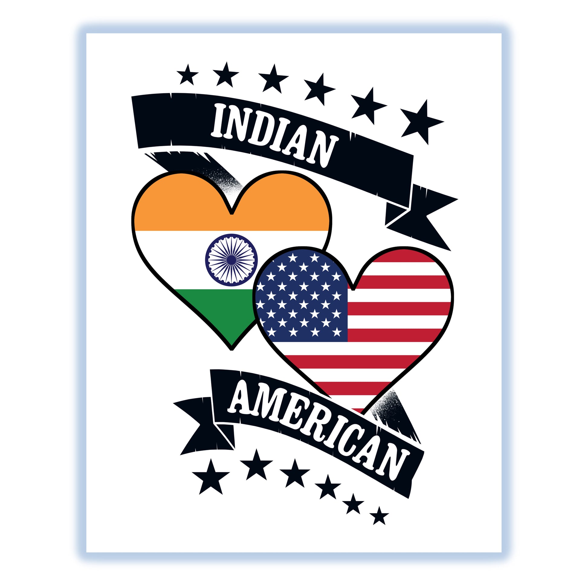 Indian American Heart Flags India America 8"x10" Wall Art Print
