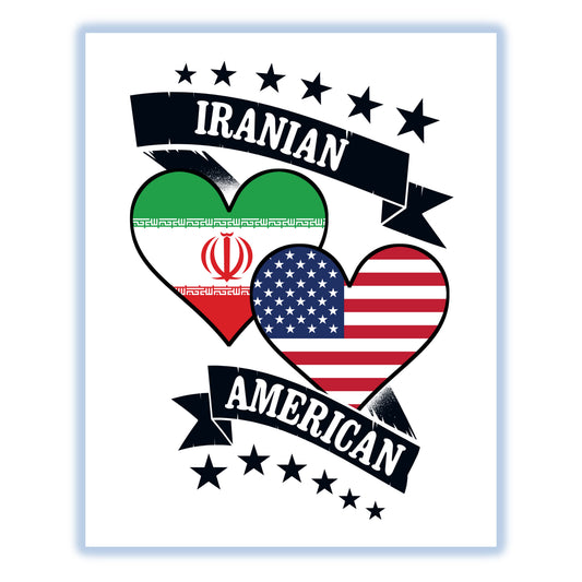 Iranian American Heart Flags Iran America 8"x10" Wall Art Print