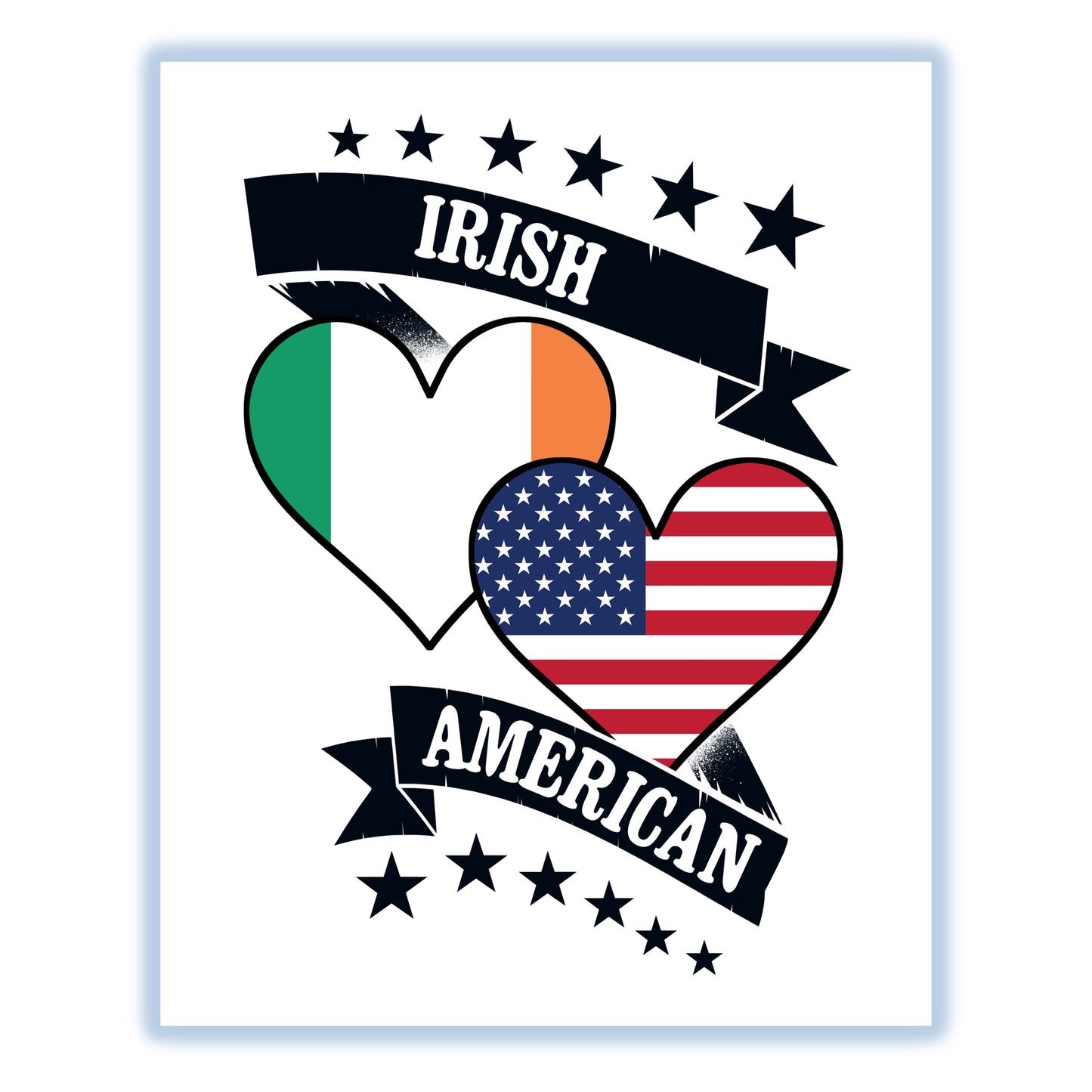 Irish American Heart Flags Ireland America 8"x10" Wall Art Print
