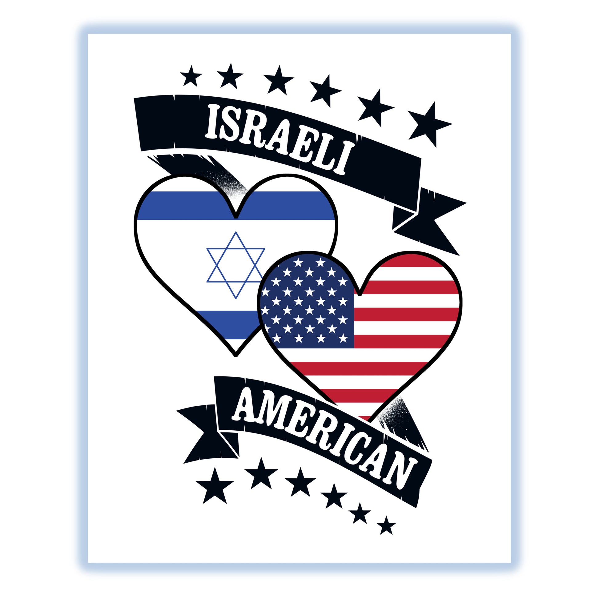 Israeli American Heart Flags Israel America 8"x10" Wall Art Print