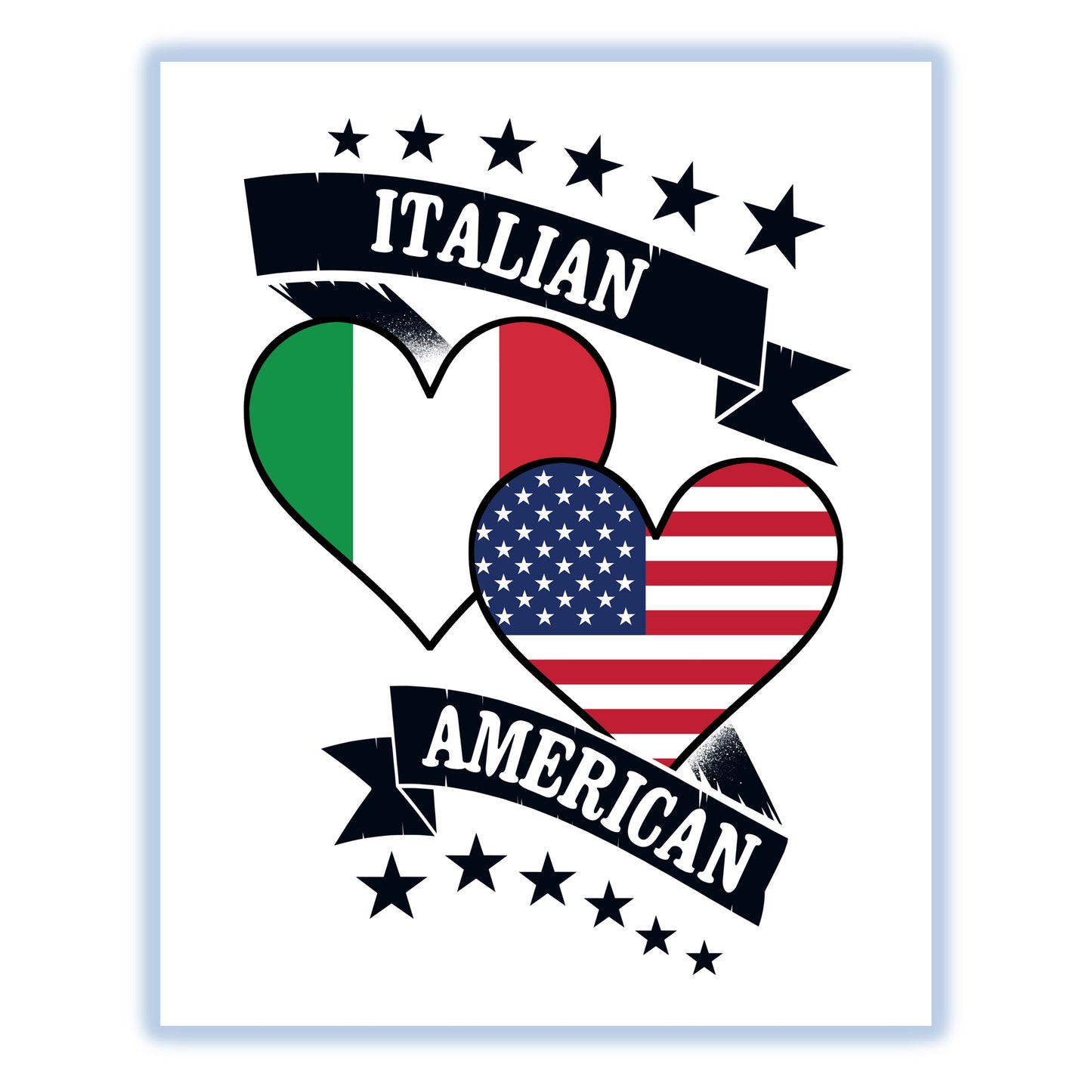 Italian American Heart Flags Italy America 8"x10" Wall Art Print