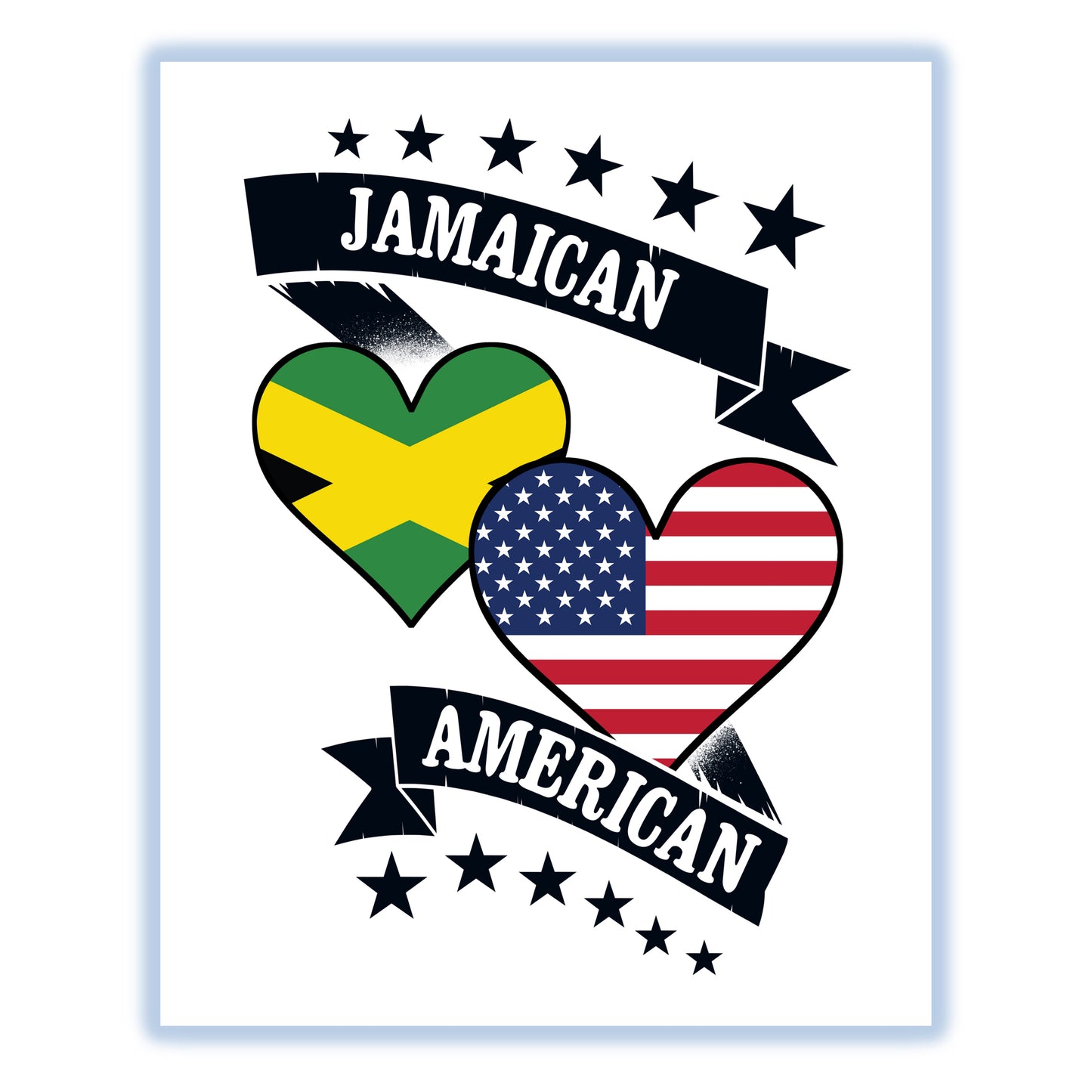 Jamaican American Heart Flags Jamaica America 8"x10" Wall Art Print