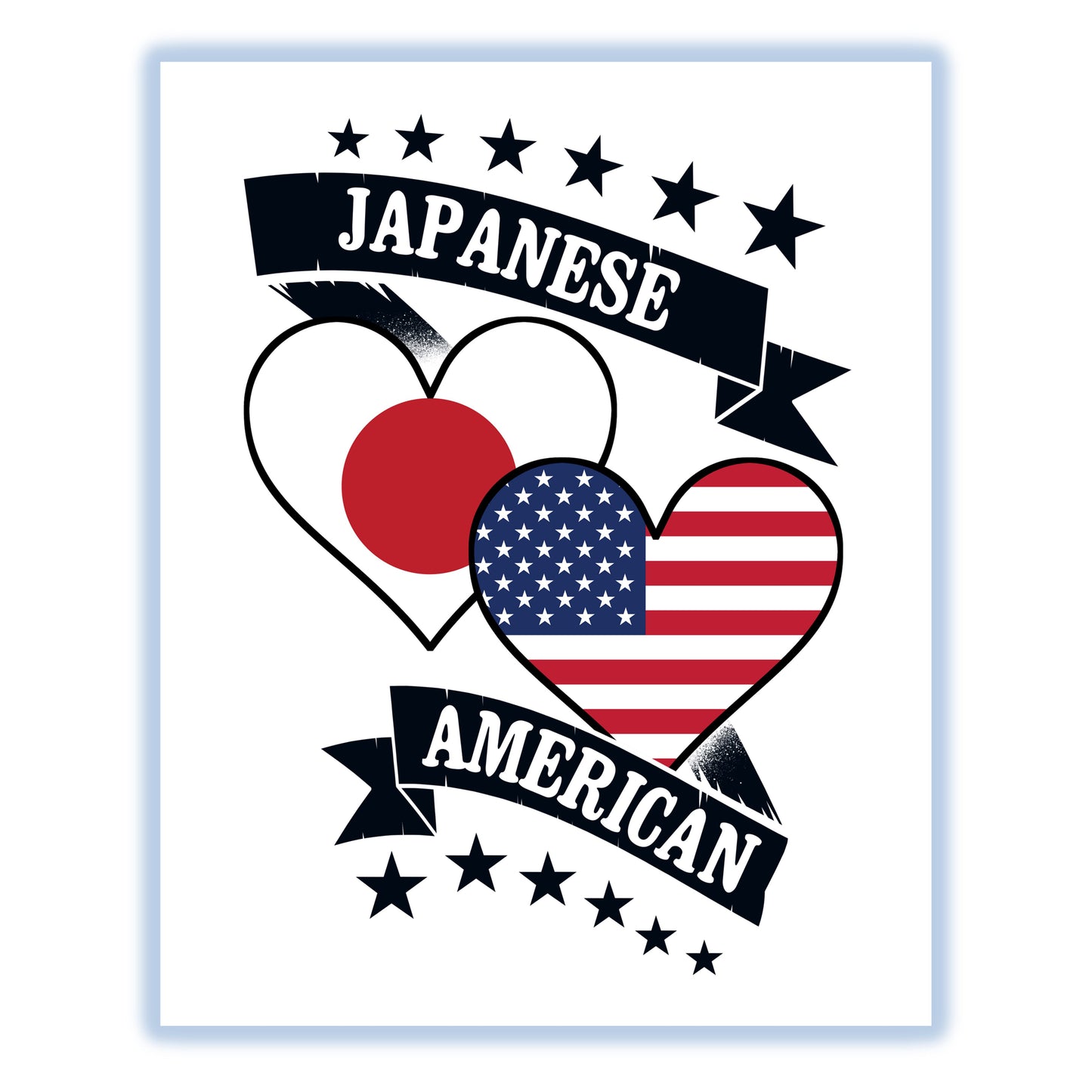 Japanese American Heart Flags Japan America 8"x10" Wall Art Print