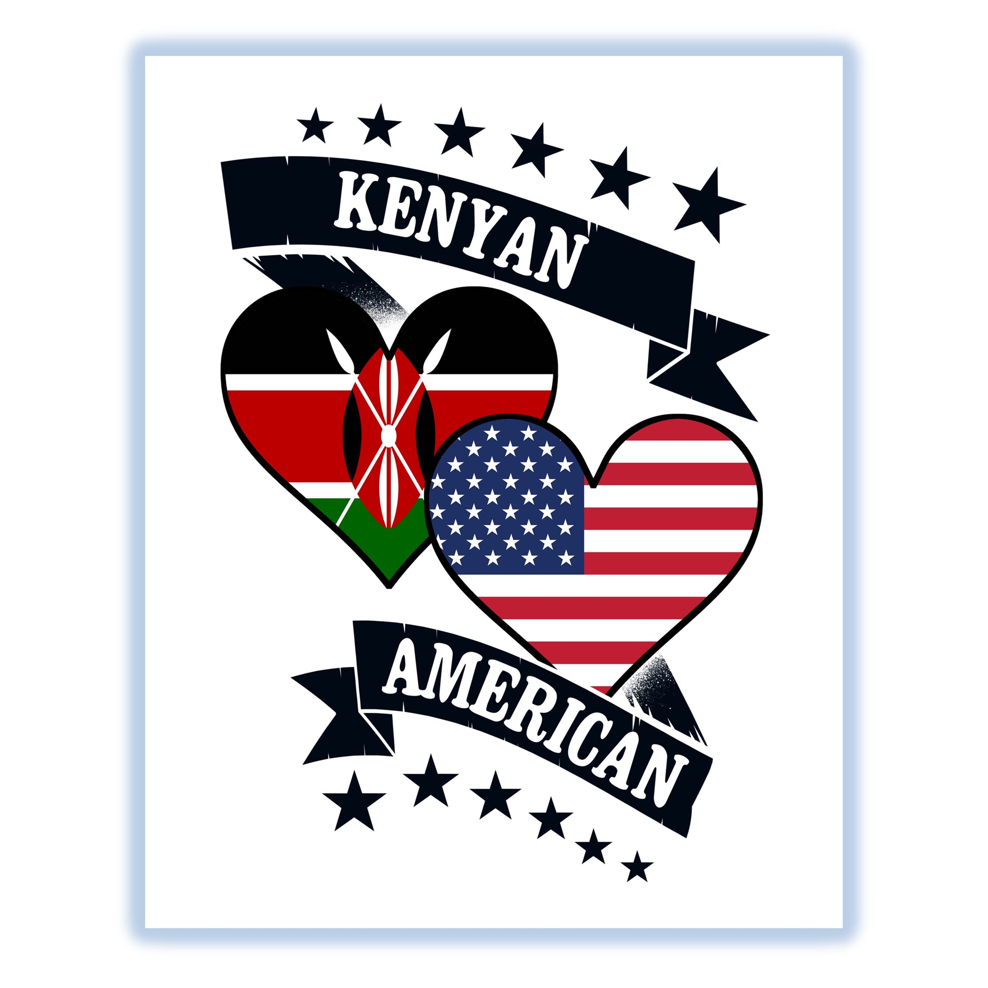 Kenyan American Heart Flags Kenya America 8"x10" Wall Art Print