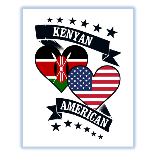 Kenyan American Heart Flags Kenya America 8"x10" Wall Art Print