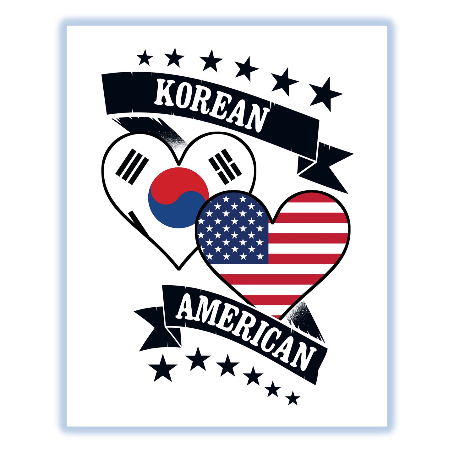 Korean American Heart Flags South Korea America 8"x10" Wall Art Print