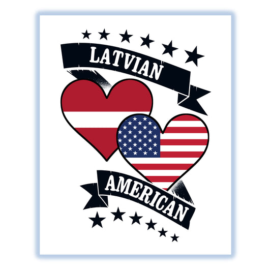 Latvian American Heart Flags Latvia America 8"x10" Wall Art Print