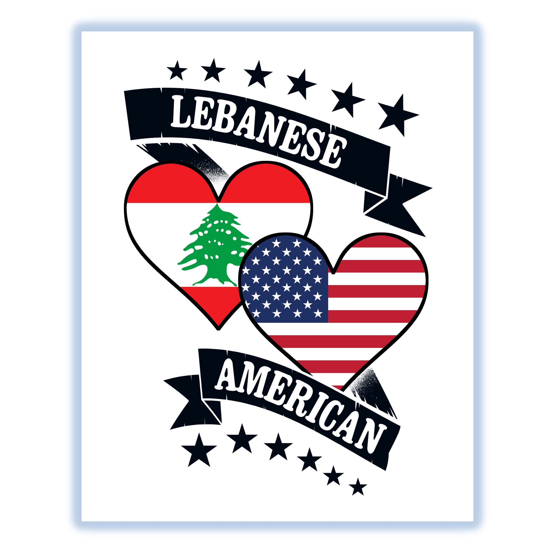 Lebanese American Heart Flags Lebanon America 8"x10" Wall Art Print