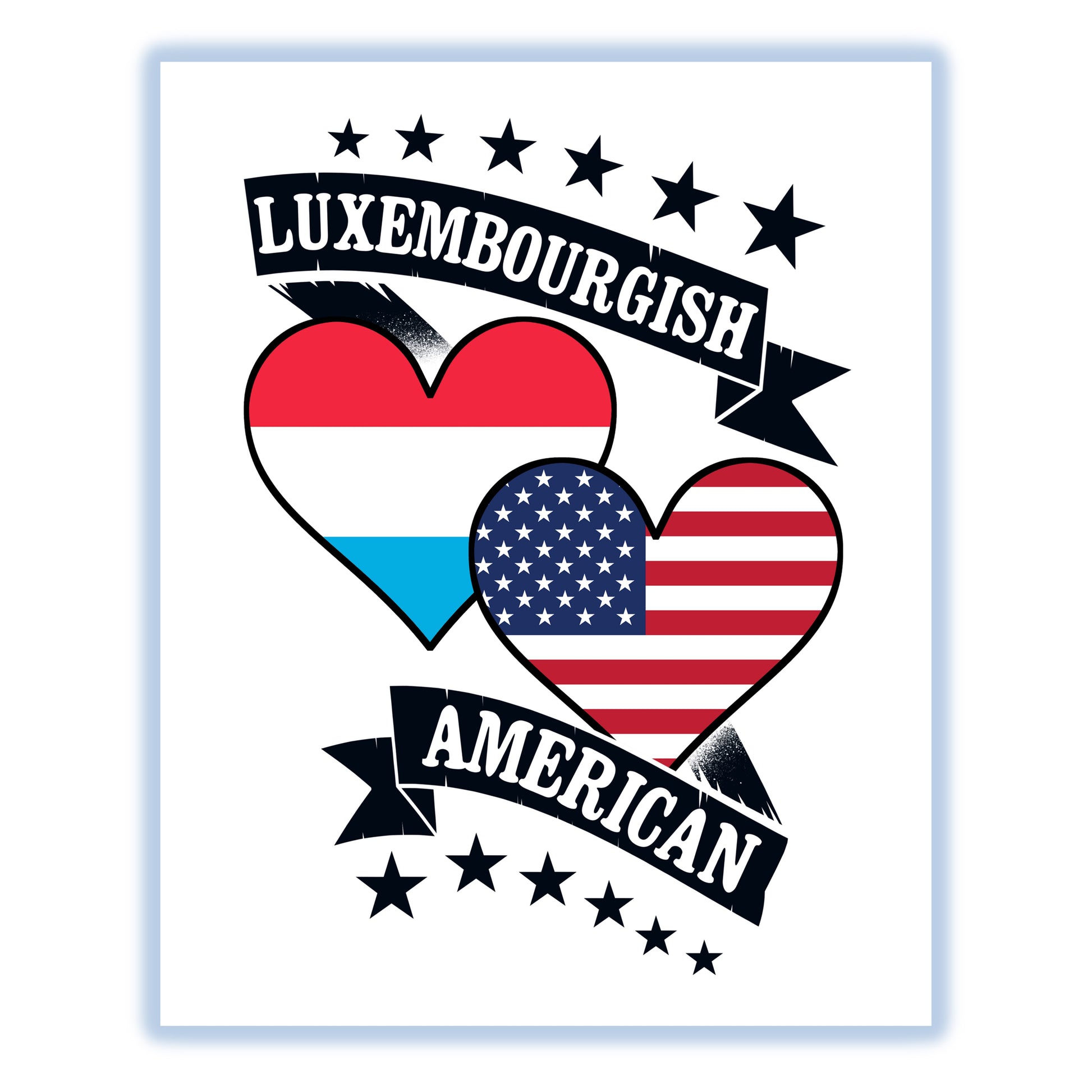 Luxembourgish American Heart Flags Luxembourg America 8"x10" Wall Art Print