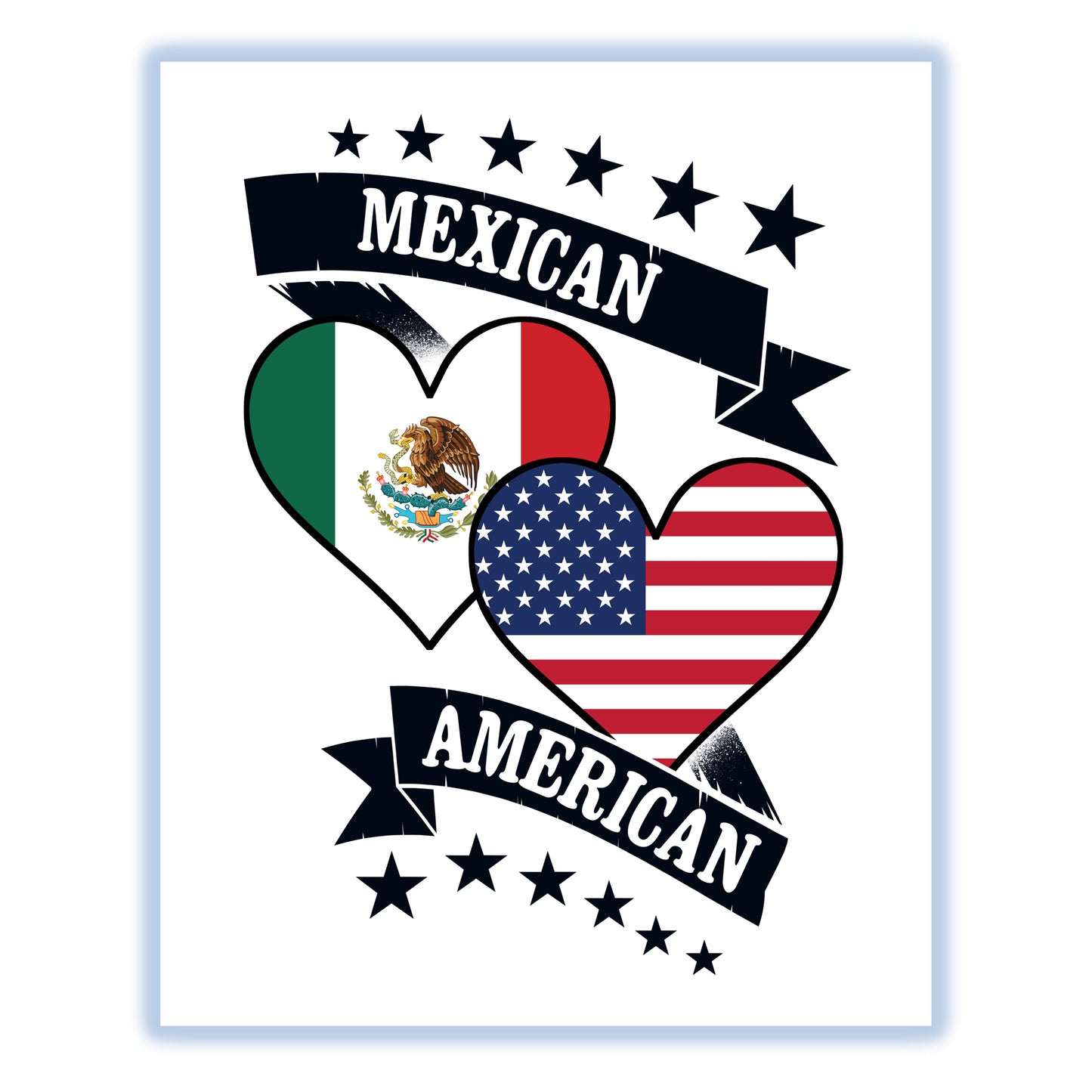 Mexican American Heart Flags Mexico America 8"x10" Wall Art Print