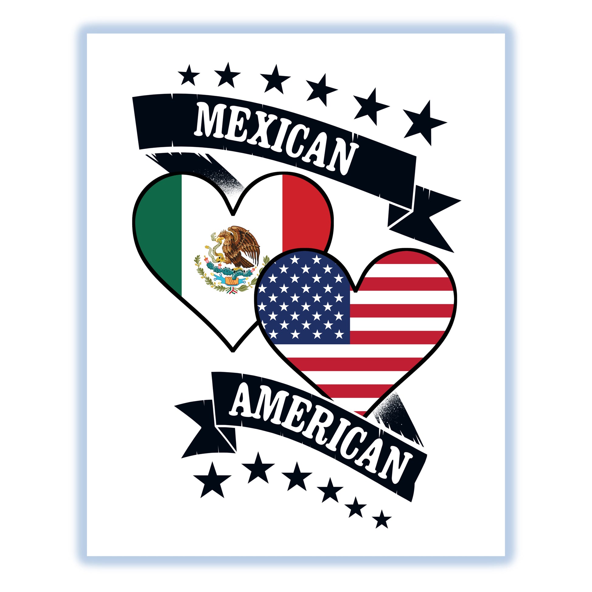 Mexican American Heart Flags Mexico America 8"x10" Wall Art Print