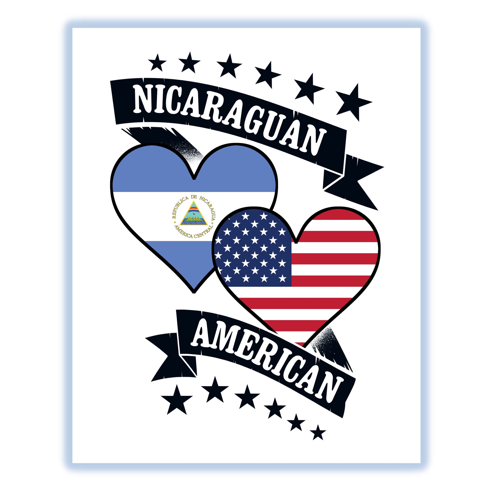 Nicaraguan American Heart Flags Nicaragua America 8"x10" Wall Art Print