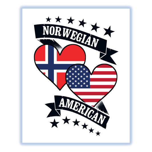 Norwegian American Heart Flags Norway America 8"x10" Wall Art Print