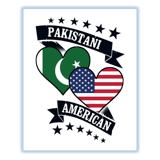 Pakistani American Heart Flags Pakistan America 8"x10" Wall Art Print
