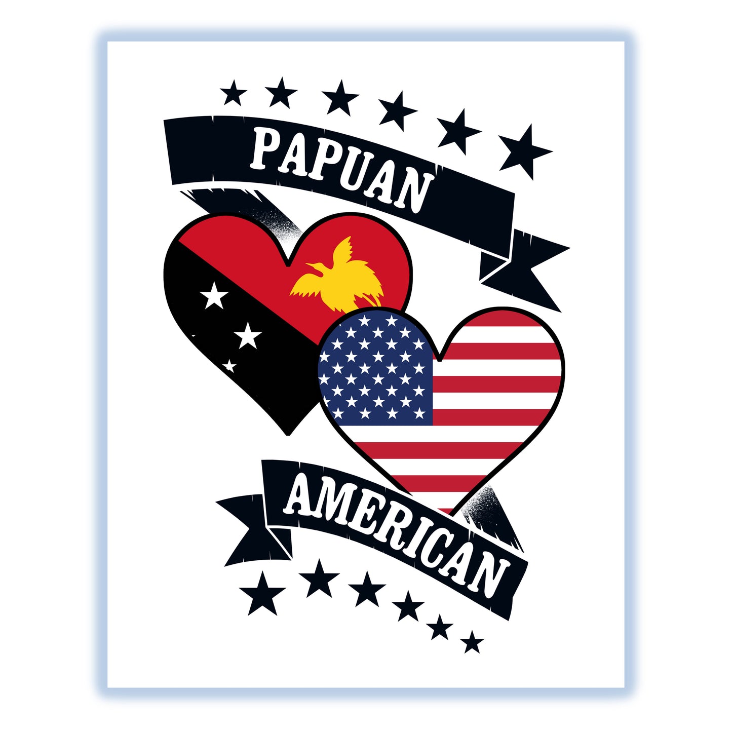 Papuan American Heart Flags Papua New Guinea America 8"x10" Wall Art Print