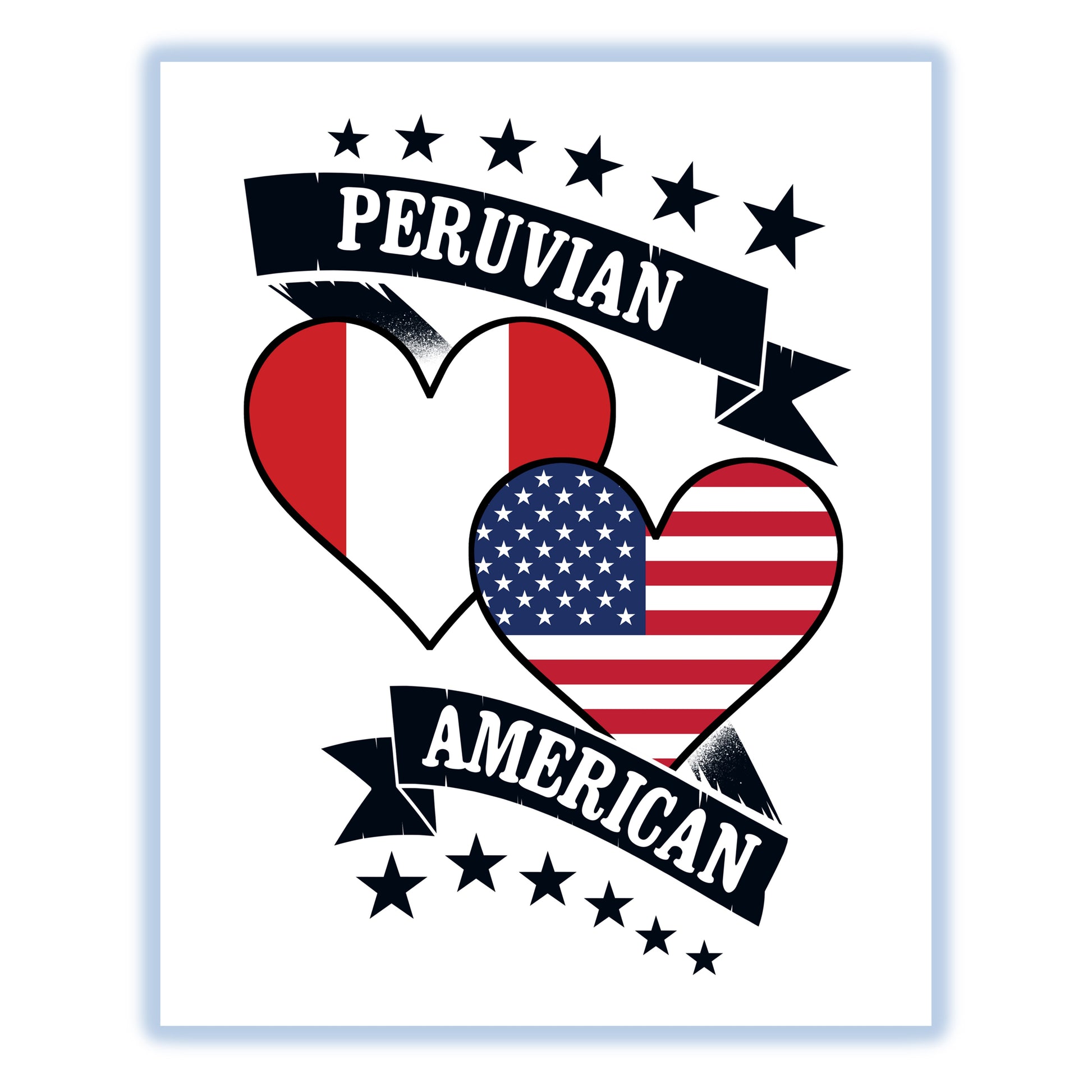 Peruvian American Heart Flags Peru America 8"x10" Wall Art Print