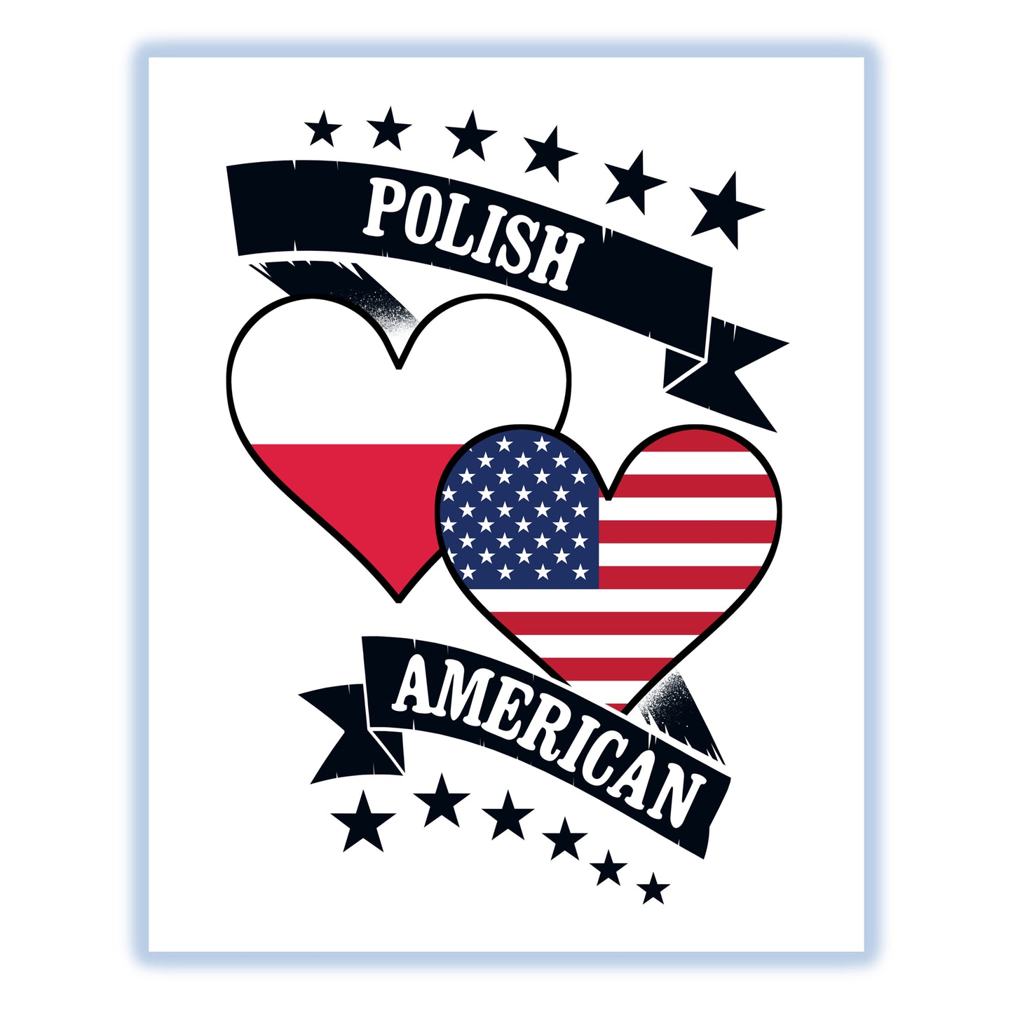 Polish American Heart Flags Poland America 8"x10" Wall Art Print