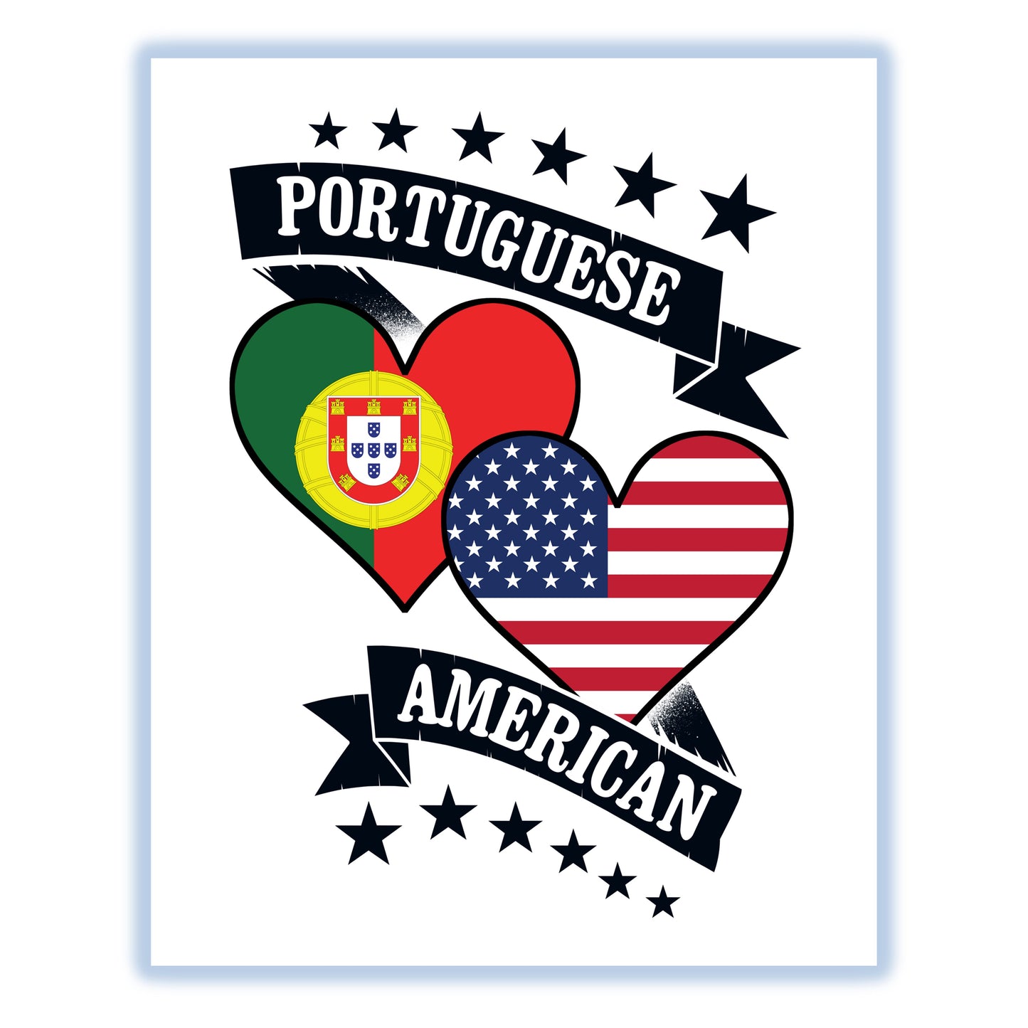 Portuguese American Heart Flags Portugal America 8"x10" Wall Art Print