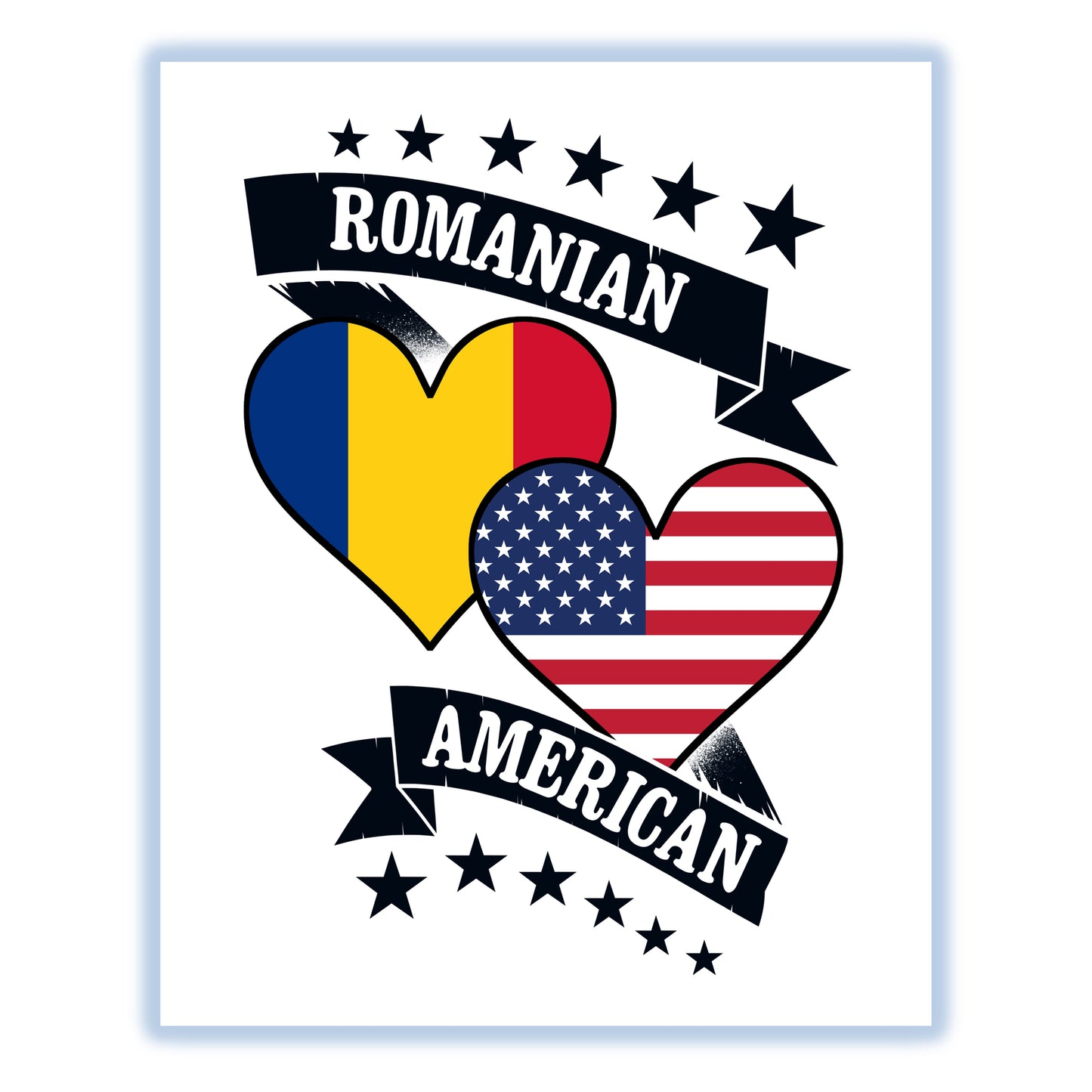 Romanian American Heart Flags Romania America 8"x10" Wall Art Print