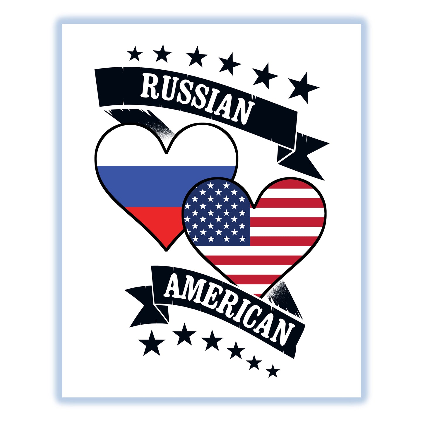 Russian American Heart Flags Russia America 8"x10" Wall Art Print