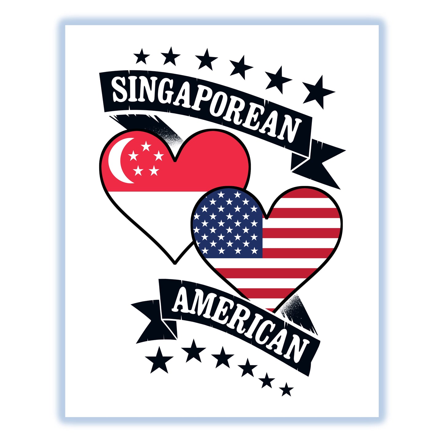 Singaporean American Heart Flags Singapore America 8"x10" Wall Art Print