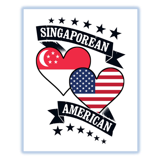 Singaporean American Heart Flags Singapore America 8"x10" Wall Art Print