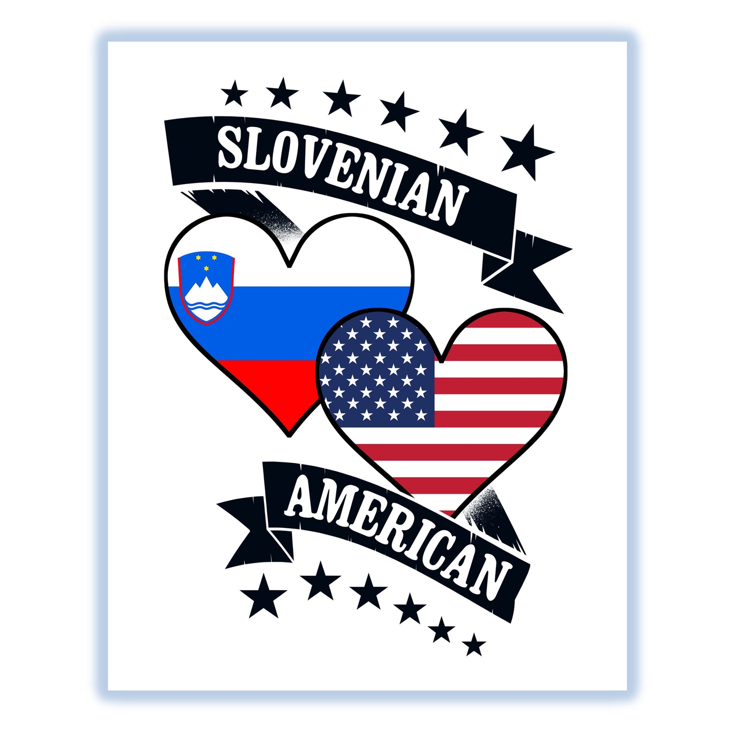 Slovenian American Heart Flags Slovenia America 8"x10" Wall Art Print